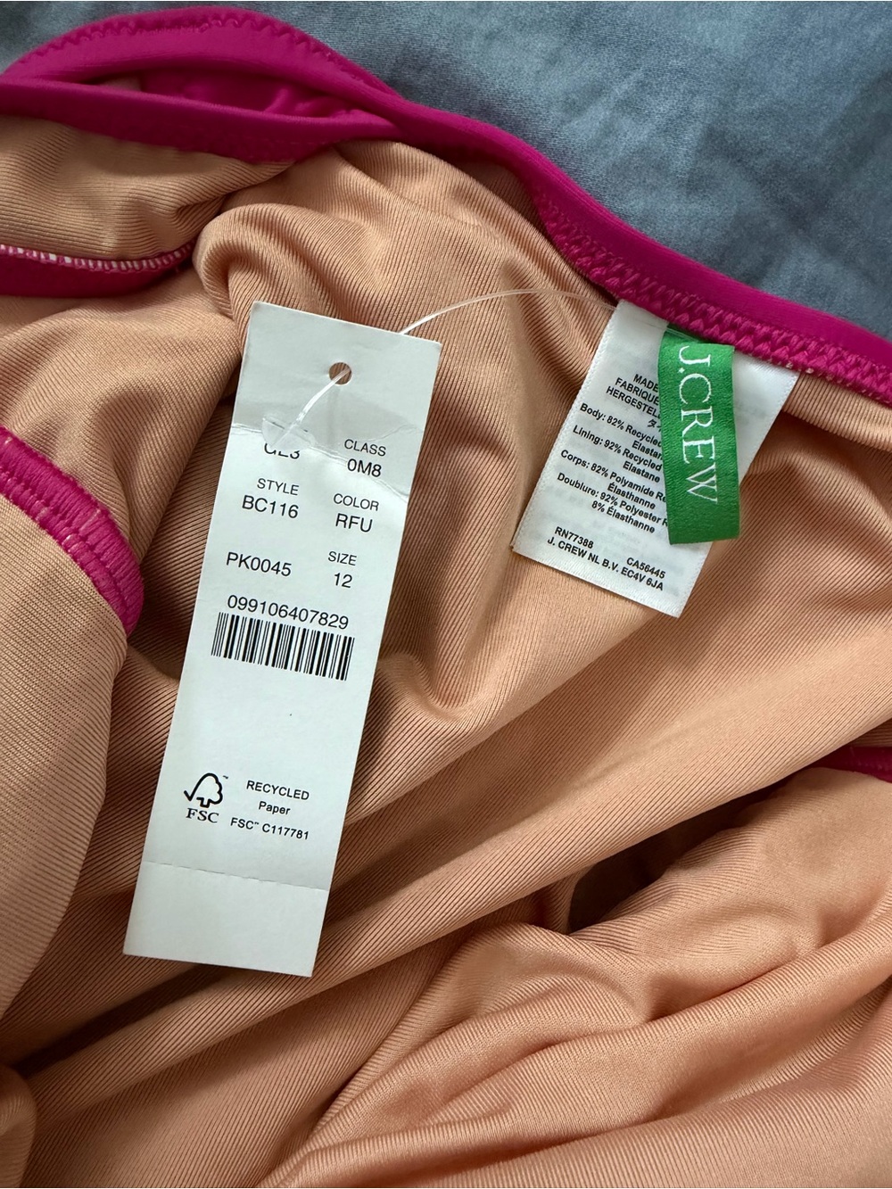 NWT J.Crew Ruched V-Neck One-Piece Swimsuit - Radiant Fuchsia - Size 12 - Picture 3 of 5